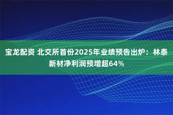 宝龙配资 北交所首份2025年业绩预告出炉：林泰新材净利润预增超64%